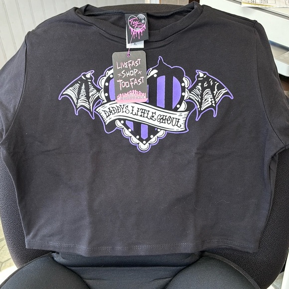 Too Fast Daddy’s Little Ghoul Crop Baby tee NWT - Picture 2 of 5